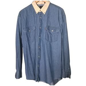 Roper Men's L Cotton Denim Western Style Button Down Casual Shirt Long Sleeve